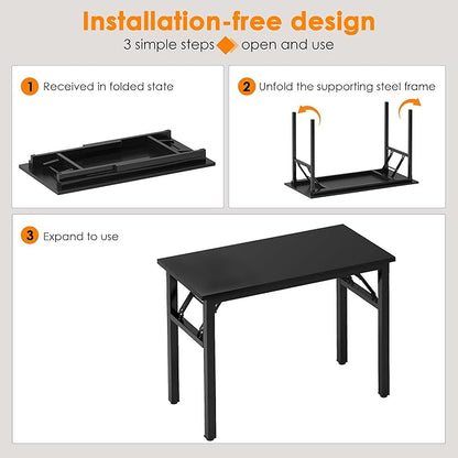Need Folding Computer Desk - 39.4 Inch Foldable Office Writing Work Study Kids Student Teacher Home Bedroom Table for Small Space, Black