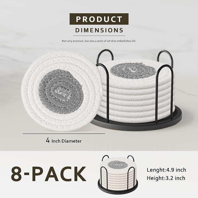 Lazebox Coasters Set of 8 for Drinks, 4 Inch Large Coasters for Coffee Table - Image 2