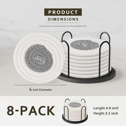 Lazebox Coasters Set of 8 for Drinks, 4 Inch Large Coasters for Coffee Table - Image 2