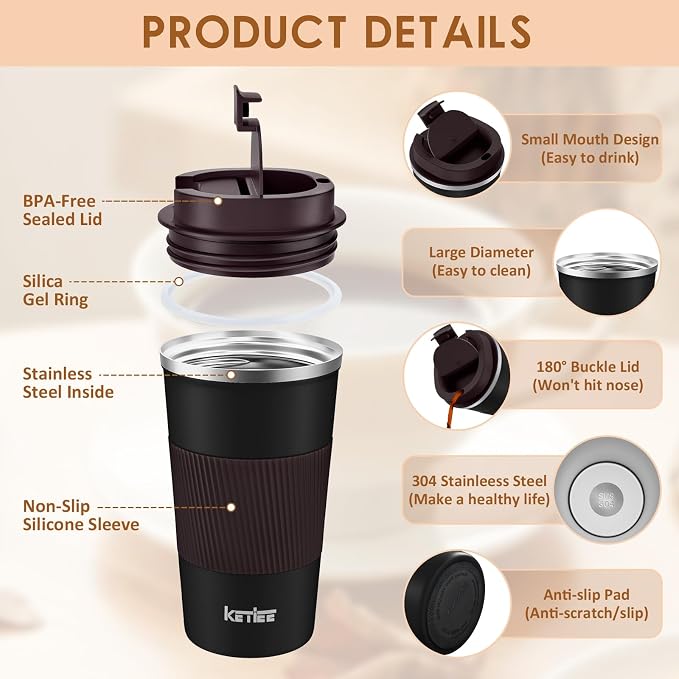 KETIEE Travel Mug, 12oz Insulated Coffee Cup - Image 3
