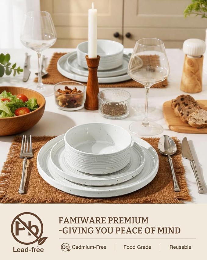 Stoneware Dinnerware Set for 6, Plates and Bowls - Image 3