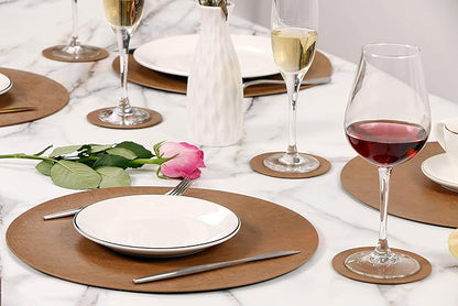 Set of 8 PU Leather Placemats, Waterproof Coffee Coasters, Kitchen Table Mats, Easy to Wipe Off for Dining Round Table