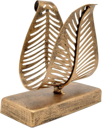 OwlGift Freestanding Modern Napkin Holder with Leaf Design, Tabletop Tissue Dispenser, Countertop Napkin Storage Organizer – Bronze