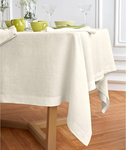 Solino Home Ivory Linen Tablecloth 70 x 132 Inch - 100% Pure Linen Rectangular Tablecloth - Machine Washable Table Cloth for Spring, Easter - Sonoma