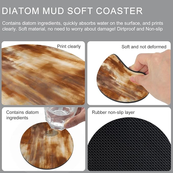 Burnt Orange Coasters Set of 6, Absorbent Coasters - Image 9