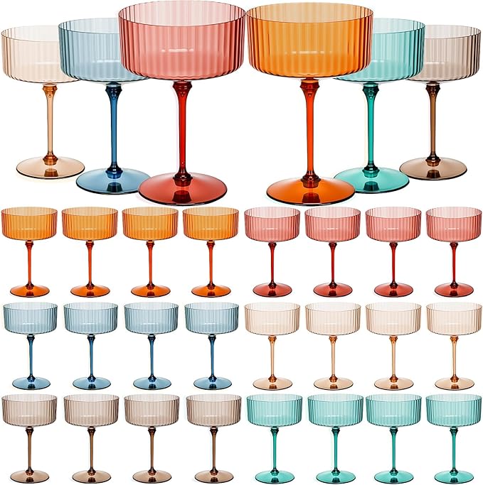 Jingmore 24 Pcs Ribbed Martini Glasses 10 oz Disposable Plastic Vintage Ribbed by Jingmore