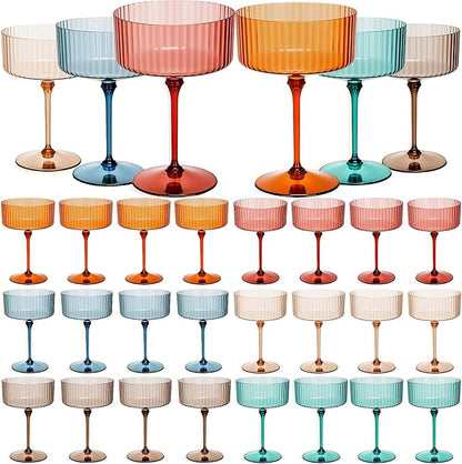 Jingmore 24 Pcs Ribbed Martini Glasses 10 oz Disposable Plastic Vintage Ribbed by Jingmore