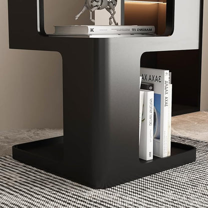 Black Side Table, Modern Nightstand Metal End Table for Living Room Bedroom,Square Bedside Table-3 Tier Storage,Not Assemble Required