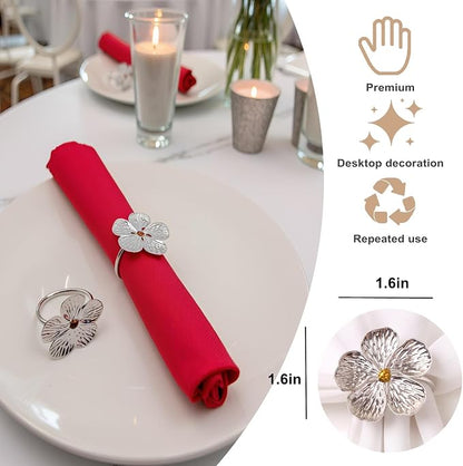 Flower Silver Napkin Rings Set of 50, Shiny Floral Napkin Ring Metal Holder | - Image 3