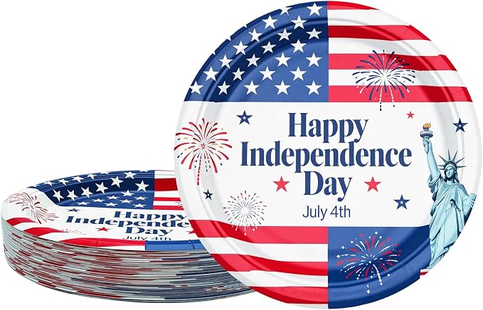 7 Inch Heavy Duty Paper Plates 40 Pack Red White and Blue Patriotic Paper by Unknown