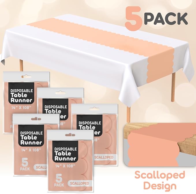Peach Scallop Table Runner, Disposable Plastic, 5 Pack - Image 2