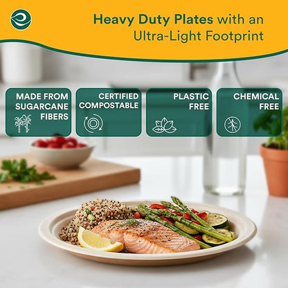 ECO SOUL Compostable 9 Inch(400-Pack) Biodegradable Heavy-Duty Disposable Eco-Friendly Paper Plates for Dinner & Parties, Wedding, Event