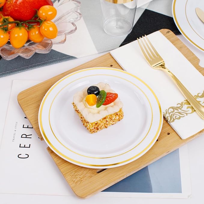350 Pieces White and Gold Plastic Plates - Image 5