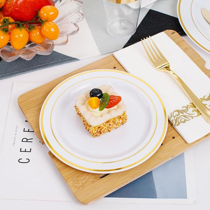 350 Pieces White and Gold Plastic Plates - Image 5