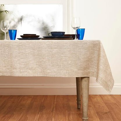 Solino Home Linen Tablecloth 60 x 144 Inch - 100% Pure Linen Champagne Beige Table Cloth for Rectangle Tables - Athena, Machine Washable Tablecloth for Spring, Easter