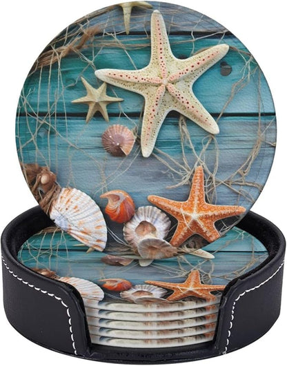 Fishnet Leather Coasters Starfish Seashells Set of 6 - Image 9