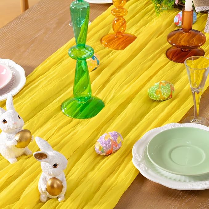 DeZerlor Lemon Yellow Cheesecloth Table Runners 6 Pack Summer Boho Runners | - Image 2