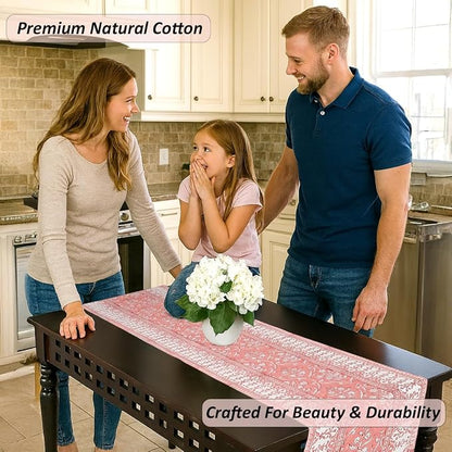 Sweet Pink Hand Block Print 100% Cotton Reusable Table Runner 16" X 106" Inches - Image 2