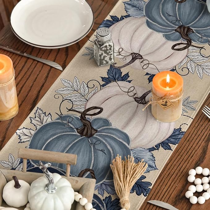 Artoid Mode 210 GSM Fall Table Runner 13x48 Inch Home Party Decor | Blue and - Image 4