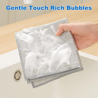 JOYMOOP Dual-Sided Silver Microfiber Cleaning Cloth, Reusable Non-Scratch Dishwashing Rag, Multipurpose Scrubbing Pads for Kitchen, Glass, Stainless Steel