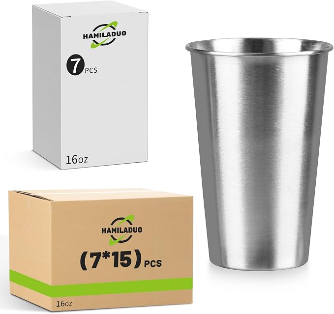 105Pack 16 oz Stainless Steel Pint Cups, Stainless Steel Cup, Pint Cup by Unknown