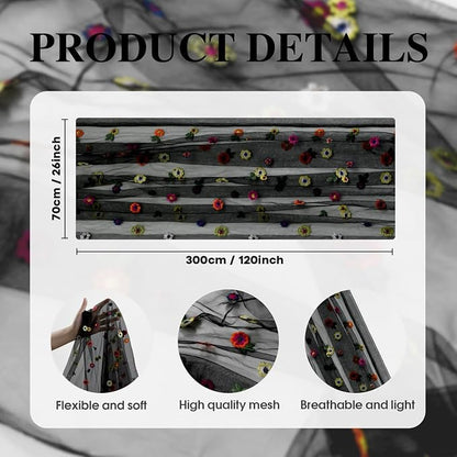 Artoid Mode Black Embroidery Daisy Gauze Table Runner 120 Inch 10FT | Seasonal - Image 7