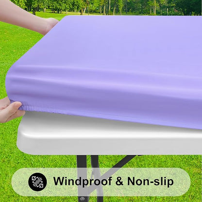 Smiry Rectangle Tablecloth, Elastic Fitted Flannel Backed Vinyl Tablecloths for 6ft Folding Tables, Waterproof Wipeable Table Covers for Indoor, Outdoor, Picnic and Camping (Lavender, 30"x72")