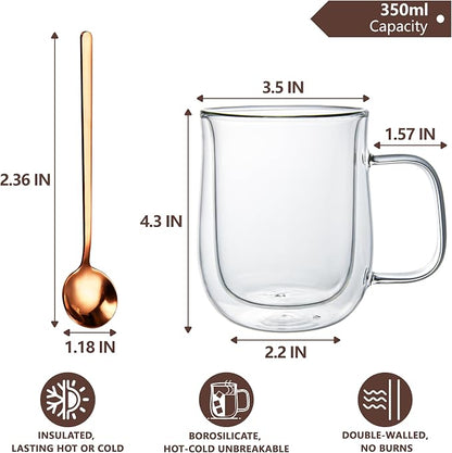 Double Walled Glass Coffee Mugs 12 OZ, Borosilicate Glass Coffee Cups Set of 2 - Image 2