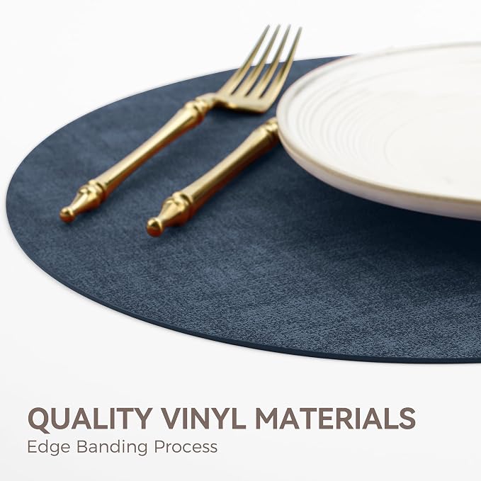 13" Round Placemats Set of 8, Reversible Faux Leather Heat Resistant Table Mats - Image 5