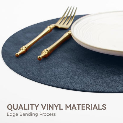 13" Round Placemats Set of 8, Reversible Faux Leather Heat Resistant Table Mats - Image 5