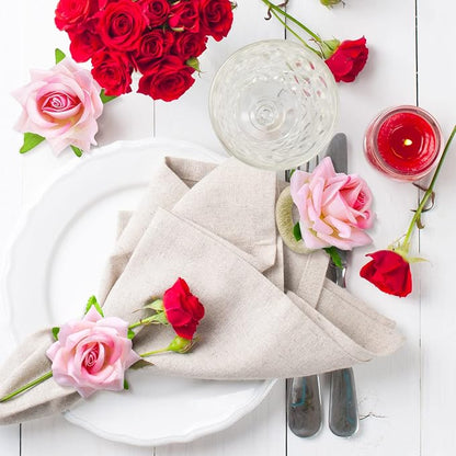 Chengu 12 Pcs Pink Floral Napkin Rings Summer Handcraft Flower Napkin Rings - Image 5