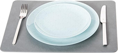 Nikalaz Set 4 Small Placemats and 4 Coasters, Table Mats Made in Europe Recycled Leather, Place Mats 15.7 x 11.8 inches and Coasters 3.9 x 3.9 inches (Dirty Grey)