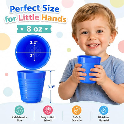 Set of 12 Kids Cups, 8 oz Unbreakable Toddler Cups, Mixes Colors | BPA free - Image 3