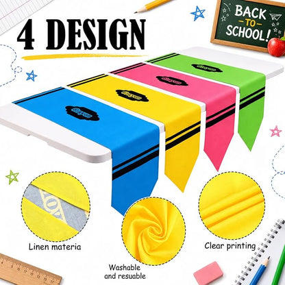 4 Pcs Crayon Table Runner 71 x 13 Inch Back to School Classroom Decorations - Image 3