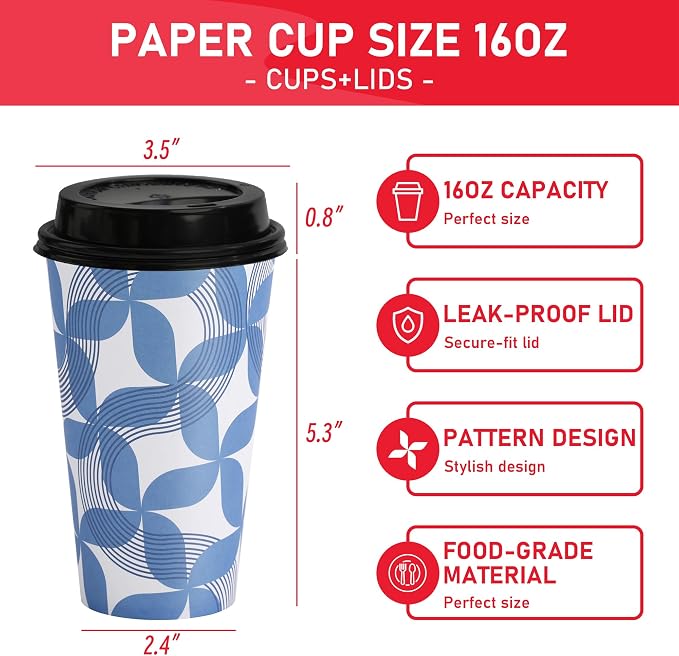 16 oz Disposable Paper Coffee Cups - Image 2