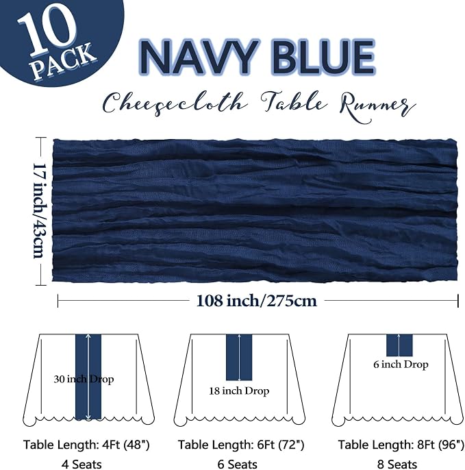 10 Pack 17 x 108 Inch Navy Blue Table Runner Cheesecloth | Gauze Cheese Cloth - Image 2