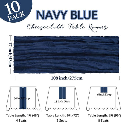 10 Pack 17 x 108 Inch Navy Blue Table Runner Cheesecloth | Gauze Cheese Cloth - Image 2