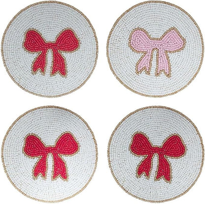 Folkulture Cute Coasters Set of 4, Beaded Handmade Boho Drink Coasters | by FOLKULTURE
