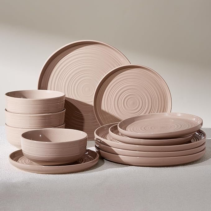 Stoneware Dinnerware Sets for 4, Plates and Bowls, Chip & Scratch Resistant by FamiwarePremium