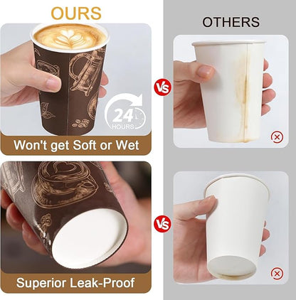 180 Pack 10 oz Disposable Paper Coffee Cups, Hot/Cold Beverage Drinking Cups, Brown Hot Coffee Cups for Party, Picnic, Travel, and Events