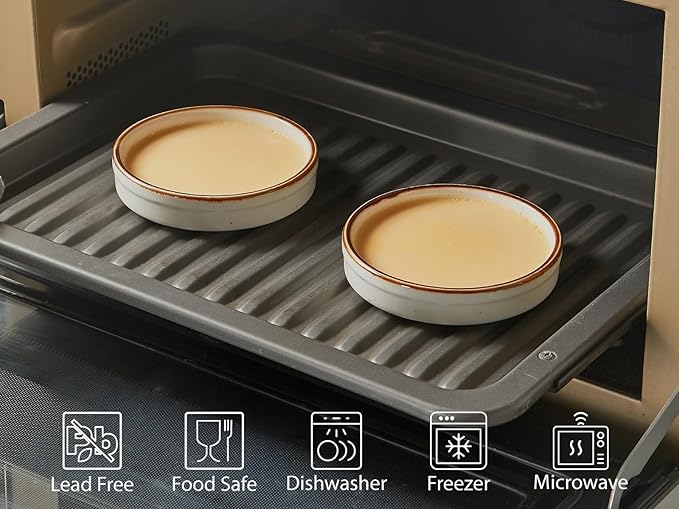 ONEMORE Ramekin Set of 14, Creme Brulee Ramekins Oven Safe 4 oz Ceramic Shallow Souffle Dishes for Baking Exquisite Desserts, Small Dipping Sauce Ramekins Round Mini Tart & Quiche Pans - Creamy White