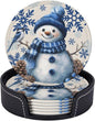 Winter Blue Snowman Snowflakes Coasters by KiuLoam