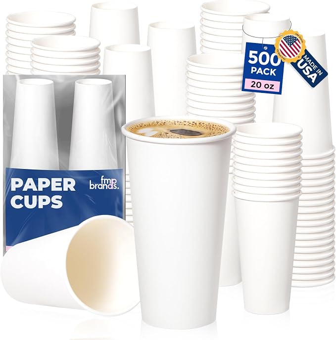 Fit Meal Prep 500 Pack 20 oz Disposable Paper Coffee Cups, Premium White Hot by FMPBRANDS