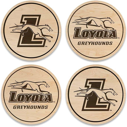 LazerEdge Loyola Greyhounds Wooden Coaster Set - Maple Wood - Officially Licensed Product - 4-Pack