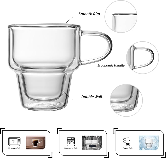 NIRA.Z 4 Pack Double Wall Glass Coffee Mugs 12 OZ Insulated Espresso Cups - Image 4
