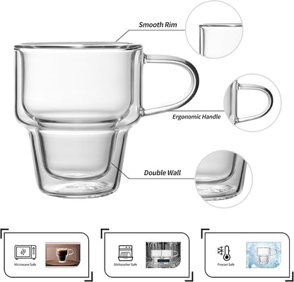NIRA.Z 4 Pack Double Wall Glass Coffee Mugs 12 OZ Insulated Espresso Cups - Image 4