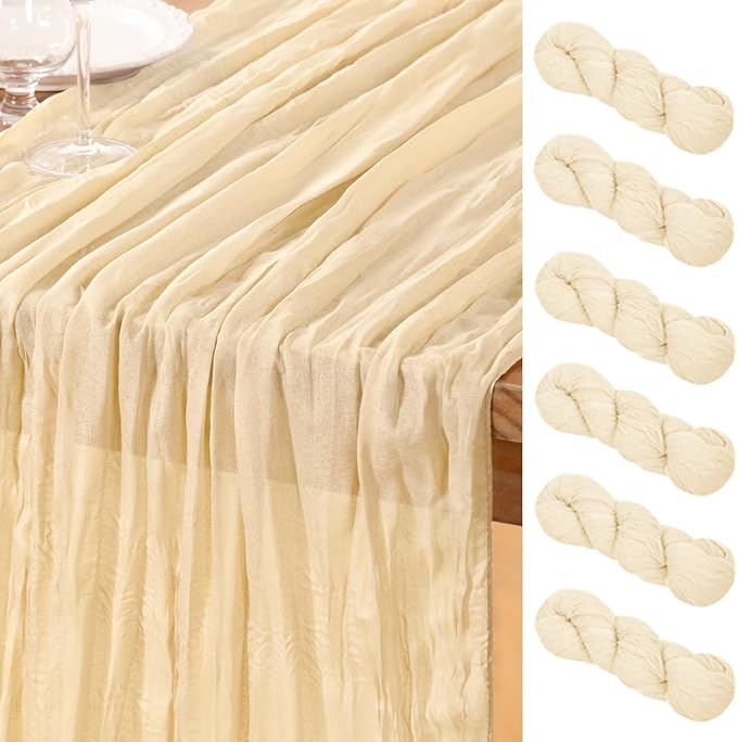DeZerlor Beige Cheesecloth Table Runners 6 Pack Summer Boho Runners | 120Inches by DeZerlor