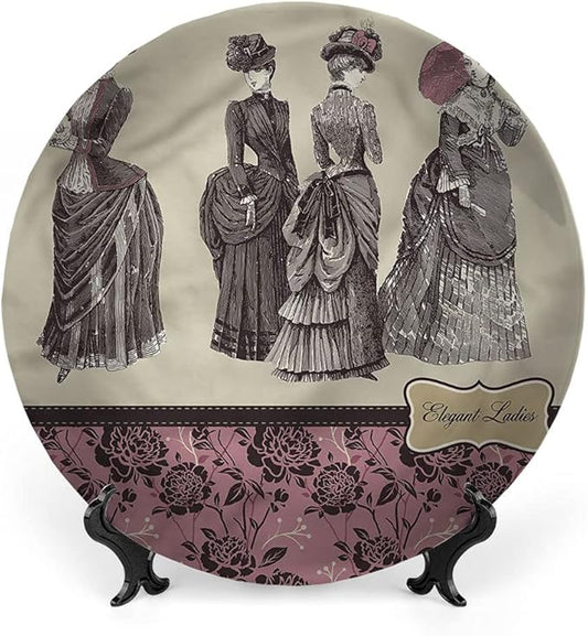 Ceramic Display Plate, Victorian Ceramic Hanging Decorative Plate, Women Fashion Handbag, 7 Inch, Household Custom Ceramic Plate, Multicolor