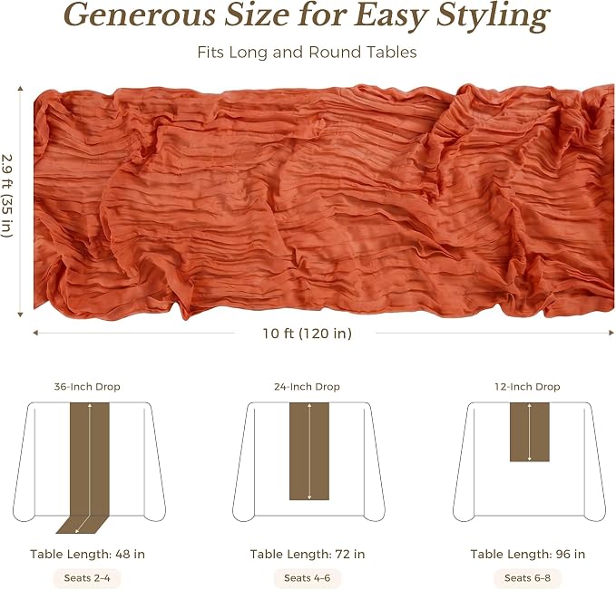 10 Pack Terracotta Cheesecloth Gauze Table Runners, 35x120 Inch | Extra Wide - Image 4