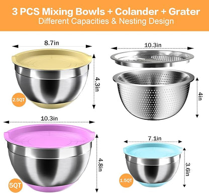 Nicdiet Mixing Bowls with Airtight Lids, Stainless Steel Mixing Bowl Set with 3 - Image 7